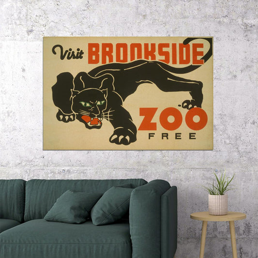 1930s Black Panther Visit Brookside Zoo Free Classic Wpa Poster Wall Art Print Home Wall Decor - xonomax