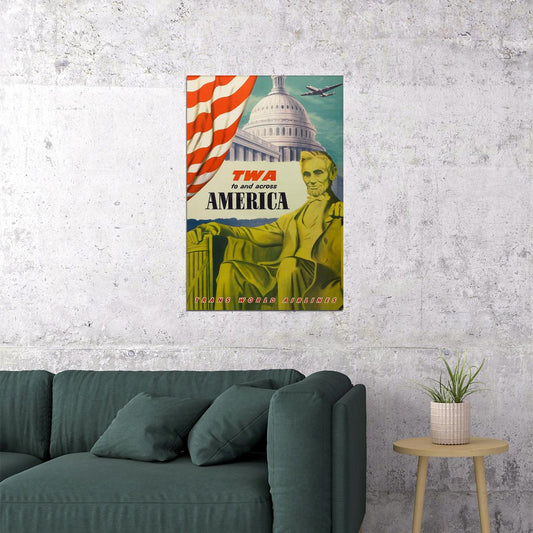 Fly Twa To Washington Dc 1950s Vintage Airline Travel Poster Wall Art Print Home Wall Decor - xonomax