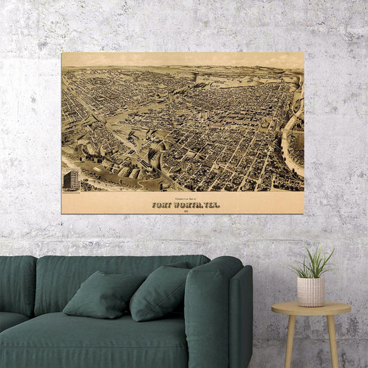 1891 Fort Worth Texas Vintage Old Panoramic City Map Poster Wall Art Print Home Wall Decor - xonomax