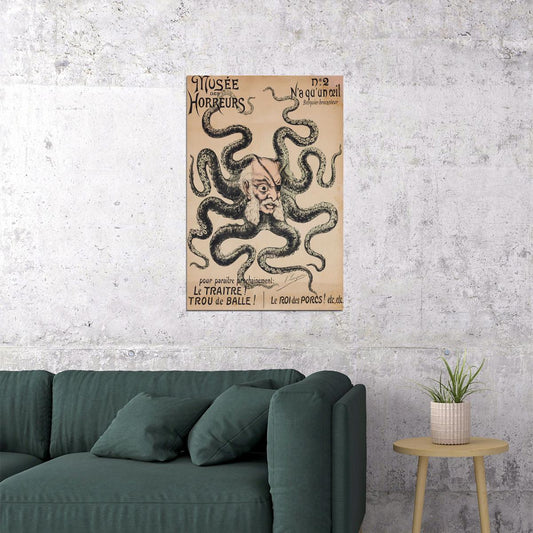 Unusual 1890s Vintage Freak Musee Des Horreurs Octopus Man Poster Wall Art Print Home Wall Decor - xonomax