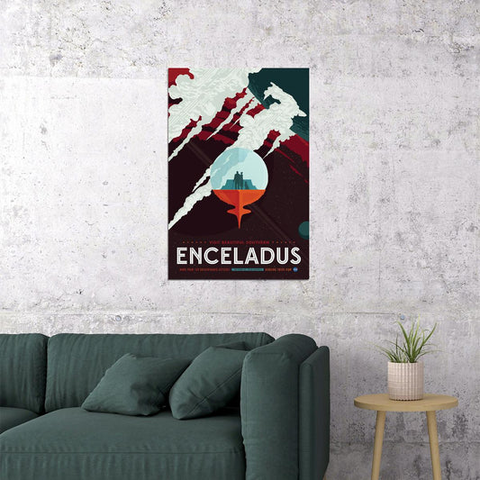 Retro Space Exploration Visit Saturn’s Moon Enceladus Poster Wall Art Print Home Wall Decor - xonomax