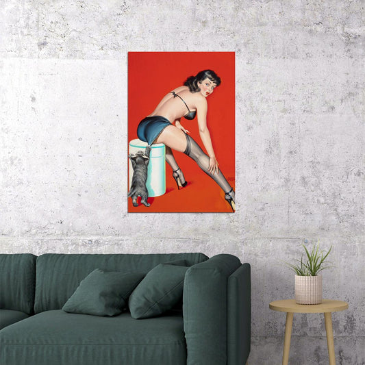 Cat Scratch Fever 1950 Vintage Driben American Girl Pin-up Poster Wall Art Print Home Wall Decor - xonomax