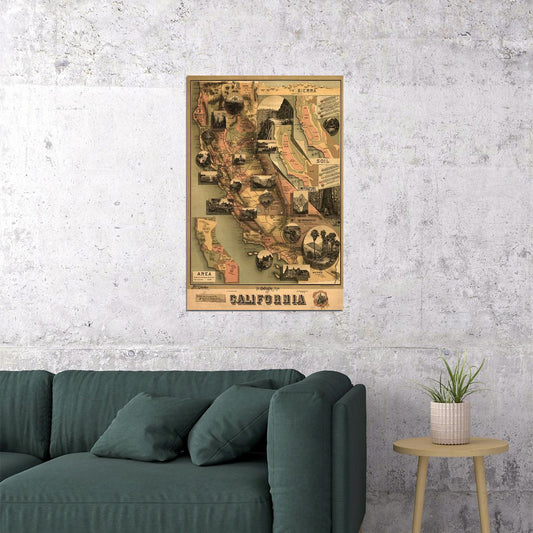 1888 The Unique Map Of California History Poster Wall Art Print Home Wall Decor - xonomax