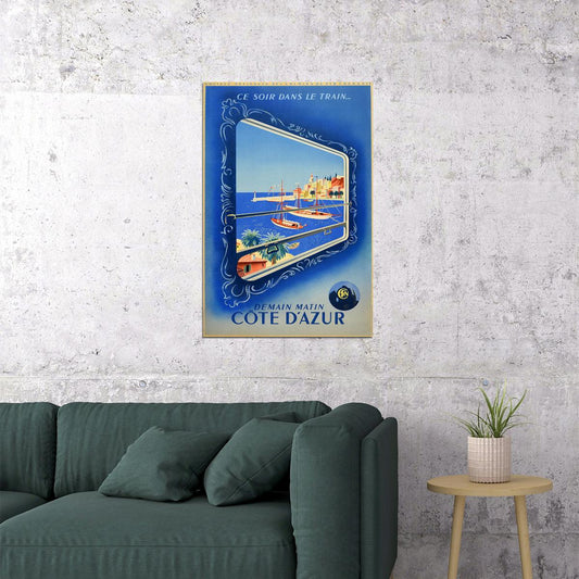 1947 French Riviera Cote D'azur By Train Vintage Travel Poster Wall Art Print Home Wall Decor - xonomax