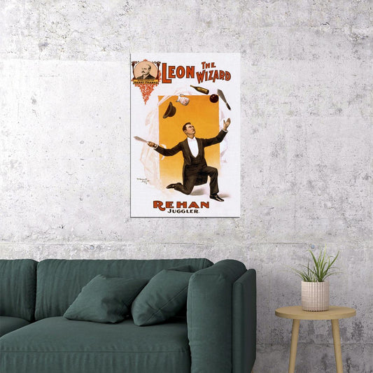 1890s Circus Juggling Leon The Wizard Rehan Poster Wall Art Print Home Wall Decor - xonomax