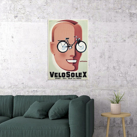 1950s Bicycle Velo Solex Vintage Cycling Male With Glasses Poster Wall Art Print Home Wall Decor - xonomax