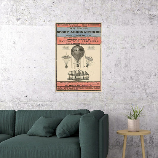1880s Sport Aeronautique Hot Air Balloon Parachute Jump Poster Wall Art Print Home Wall Decor - xonomax