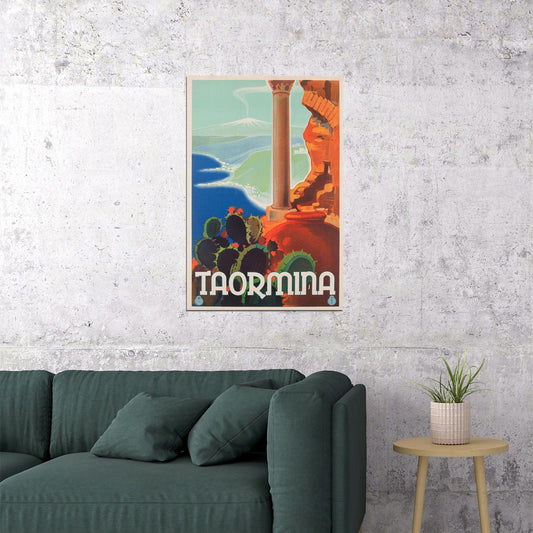 Taormina Italy Vintage Style 1930s Sicilian Travel Poster Wall Art Print Home Wall Decor - xonomax