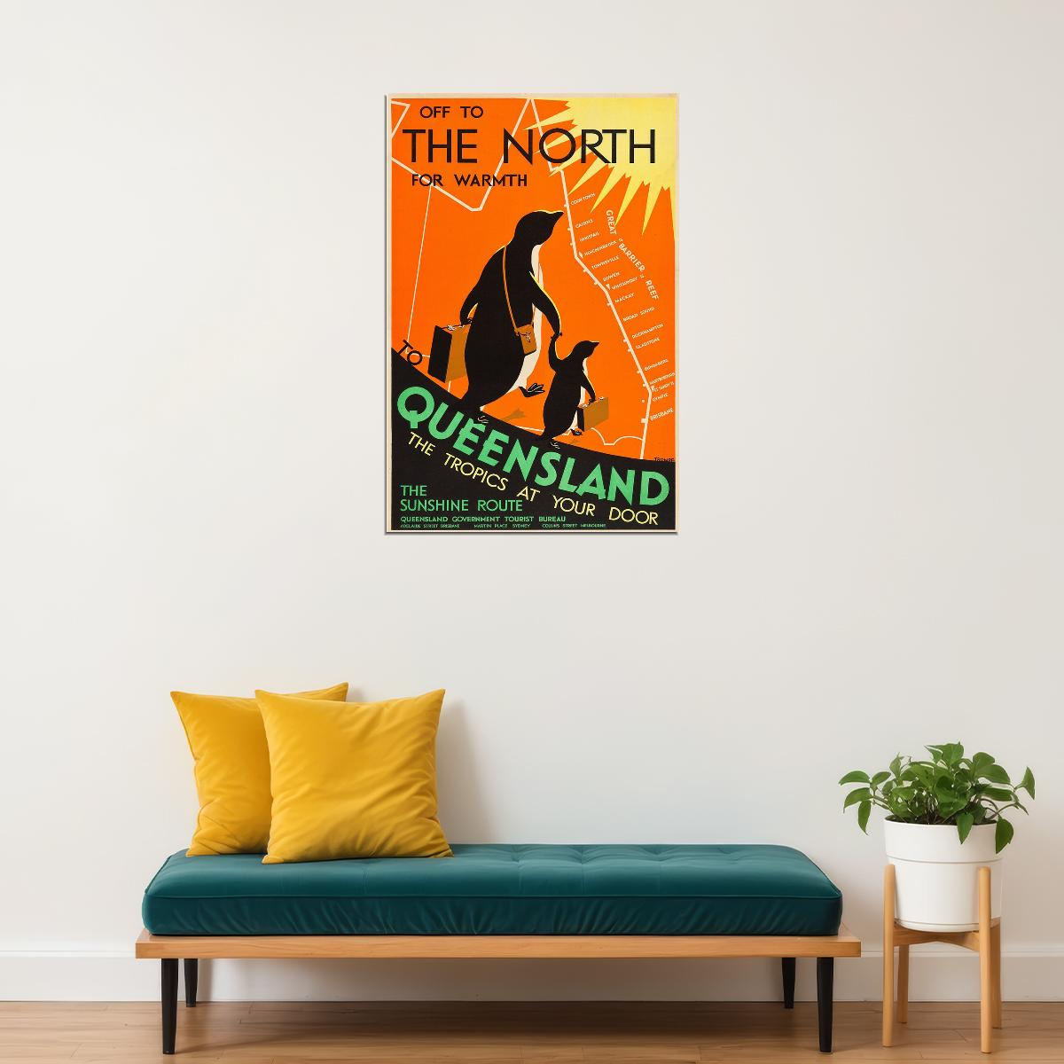 Queensland Penguins 1935 Classic Australian Travel Poster Wall Art Print Home Wall Decor - xonomax