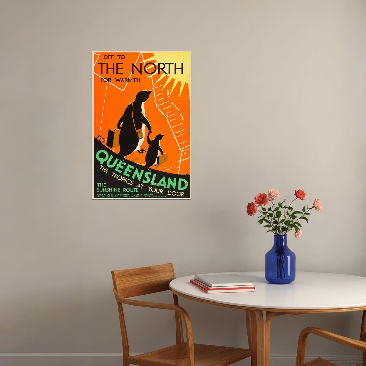 Queensland Penguins 1935 Classic Australian Travel Poster Wall Art Print Home Wall Decor - xonomax