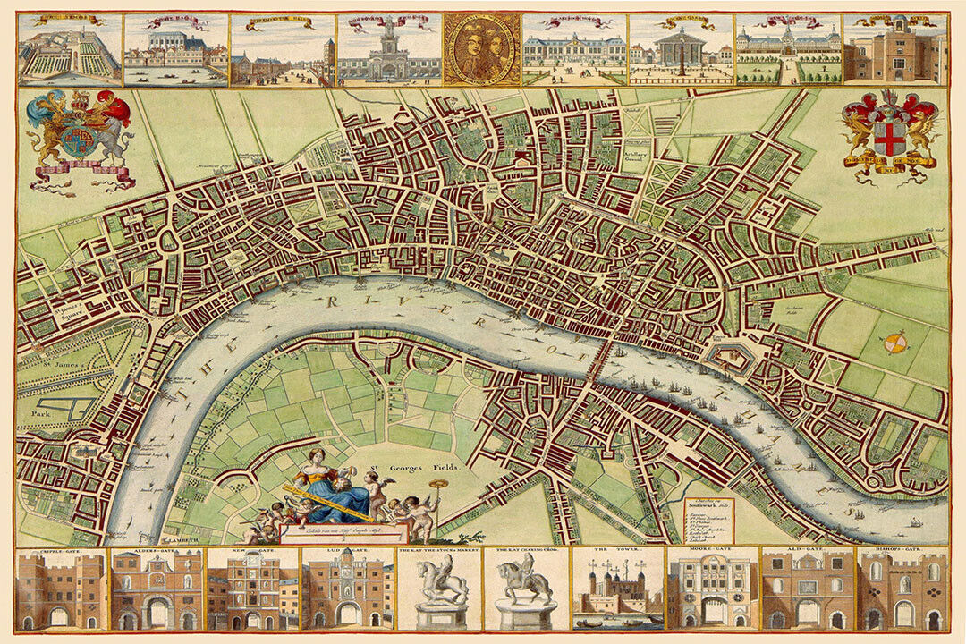 London 1688 Classic Landmark Historic Map Poster Wall Art Print Home Wall Decor