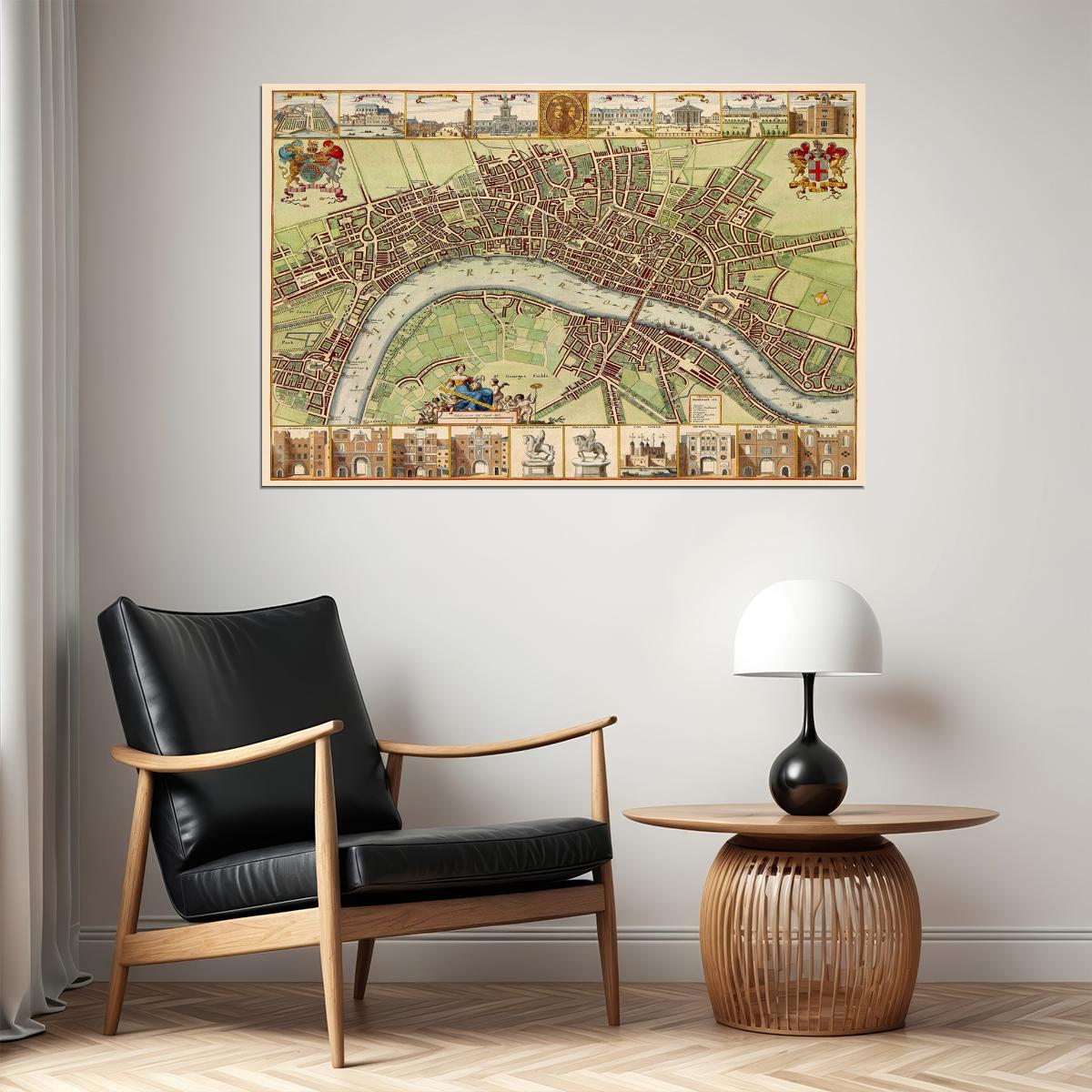 London 1688 Classic Landmark Historic Map Poster Wall Art Print Home Wall Decor