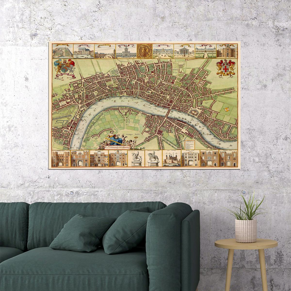 London 1688 Classic Landmark Historic Map Poster Wall Art Print Home Wall Decor