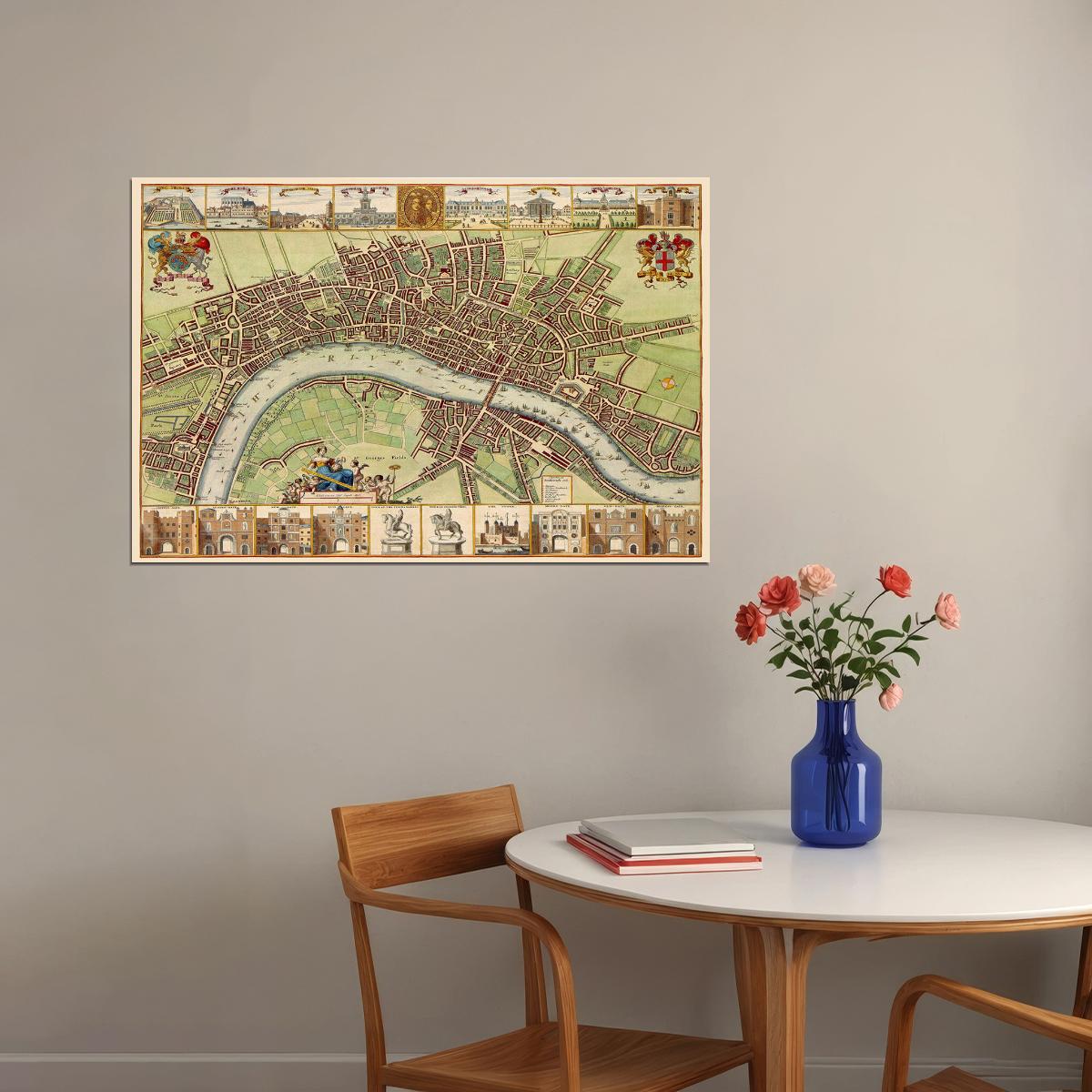 London 1688 Classic Landmark Historic Map Poster Wall Art Print Home Wall Decor