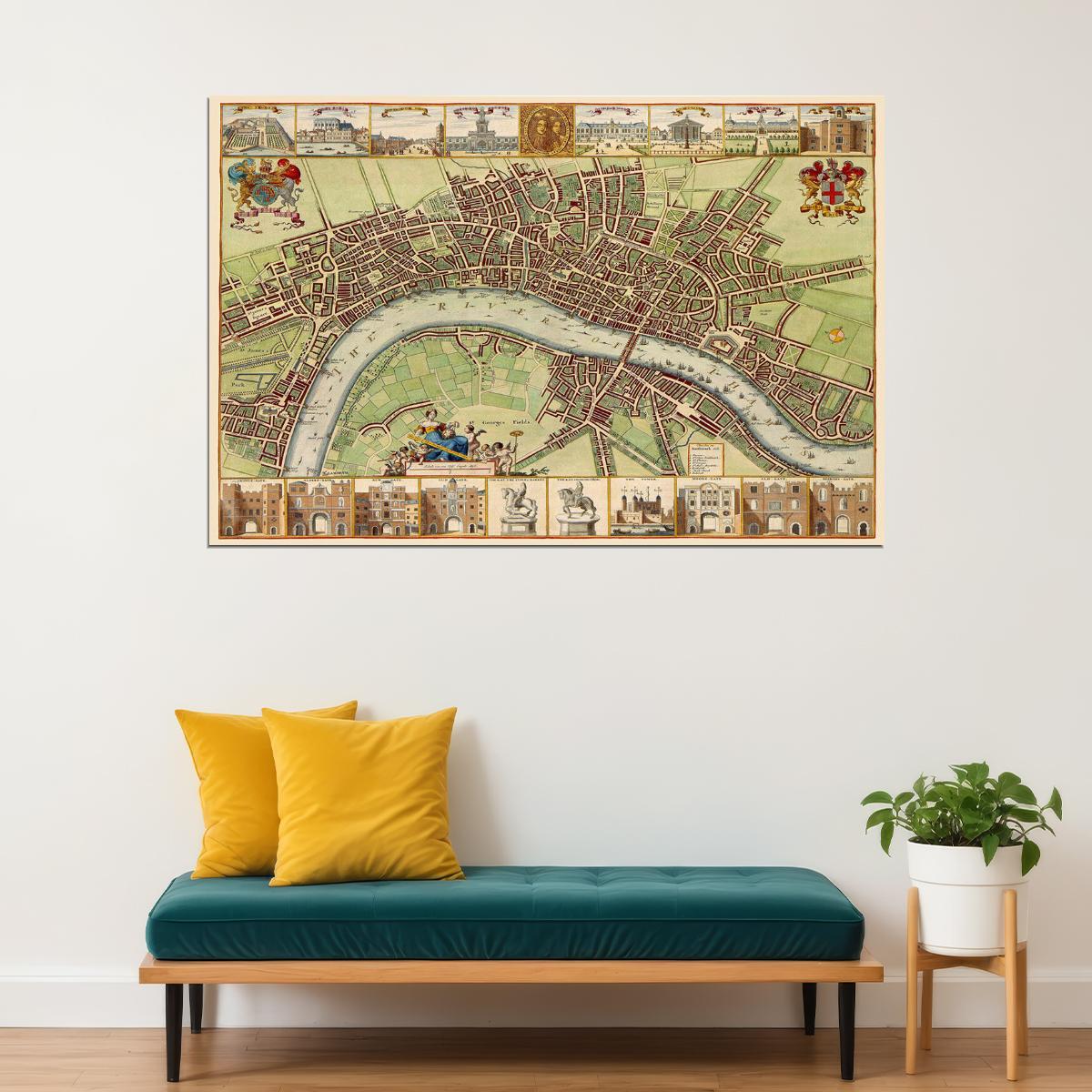 London 1688 Classic Landmark Historic Map Poster Wall Art Print Home Wall Decor