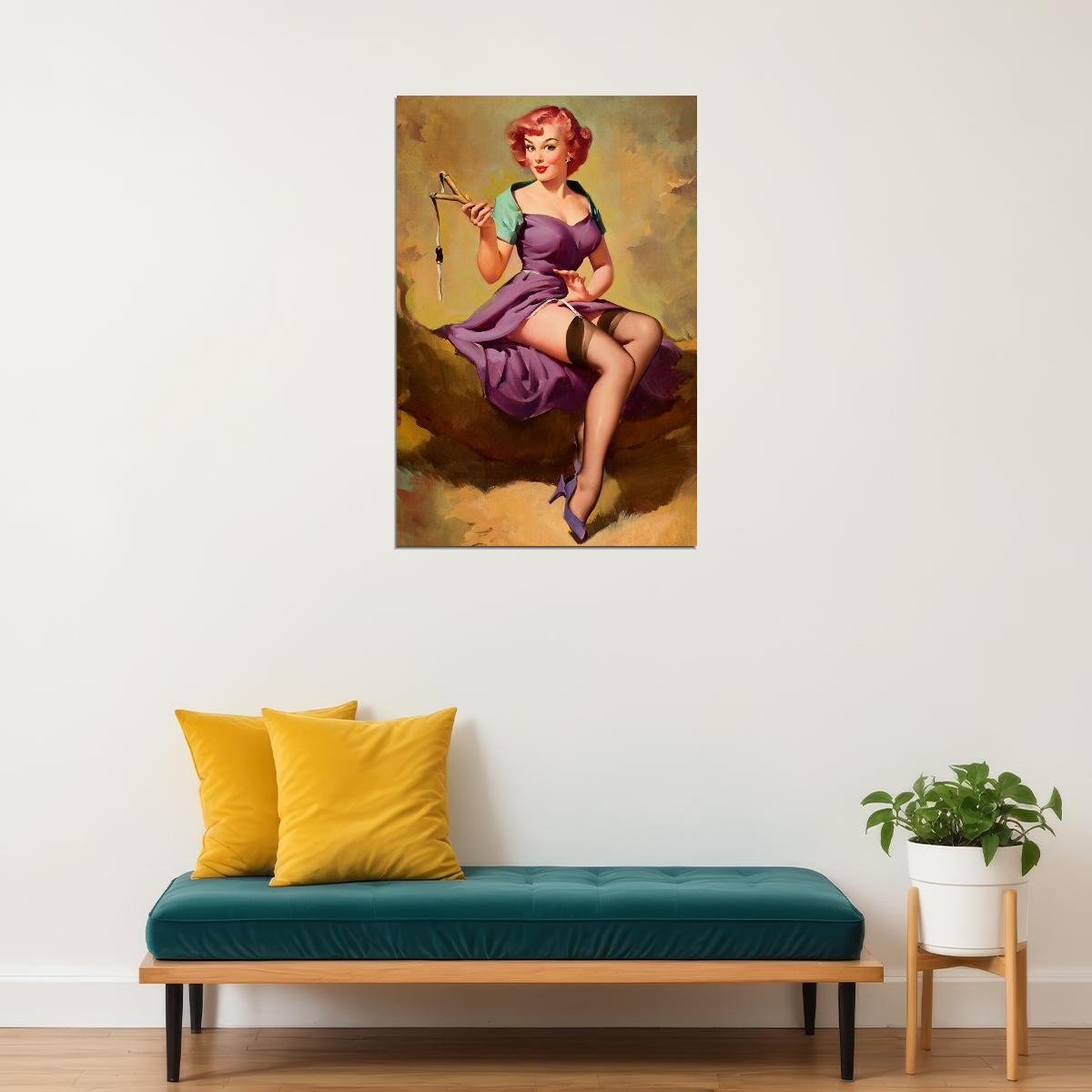 Sexy Pin-up Red Head Girl Garter Belt It's A Snap Poster Wall Art Print Home Wall Decor - xonomax