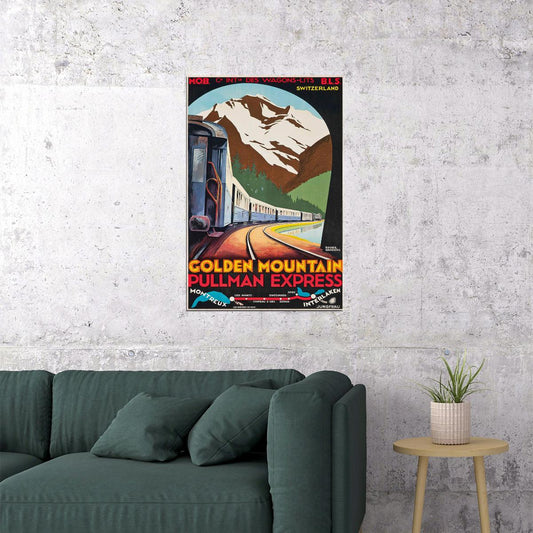 1930s Golden Mtn Pullman Express Vintage Train Travel Poster Wall Art Print Home Wall Decor - xonomax