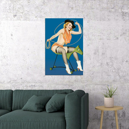 1950s Classic American Pin-up Ride Em Cowgirl Poster Wall Art Print Home Wall Decor - xonomax