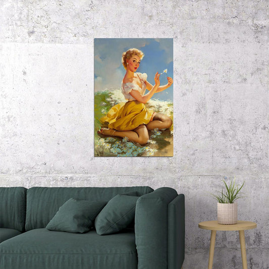 1950s Sexy Pin-up Flower Girl Daisies Are Telling Poster Wall Art Print Home Wall Decor - xonomax
