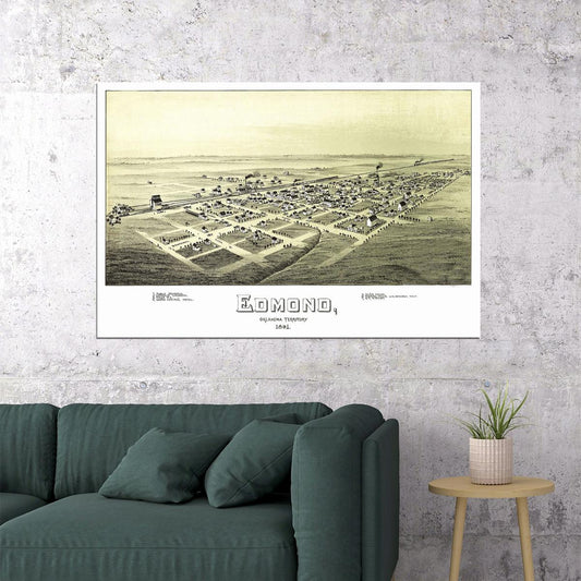 1891 Edmond Oklahoma Vintage Old Panoramic City Map Poster Wall Art Print Home Wall Decor - xonomax