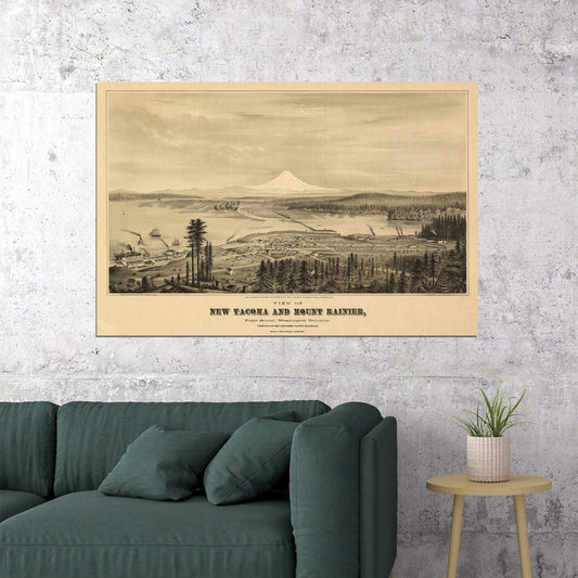 Bird's Eye View 1878 Tacoma Washington Vintage City Map Poster Wall Art Print Home Wall Decor - xonomax