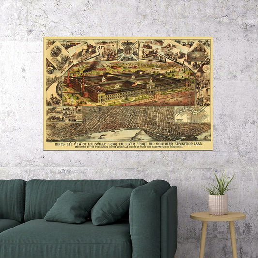 1883 Louisville Kentucky Vintage Old Panoramic City Map Poster Wall Art Print Home Wall Decor - xonomax