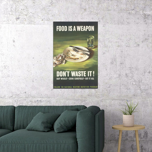 1940s Ww2 Food Is A Weapon Don't Waste It! WWII Vintage Poster Wall Art Print Home Wall Decor - xonomax
