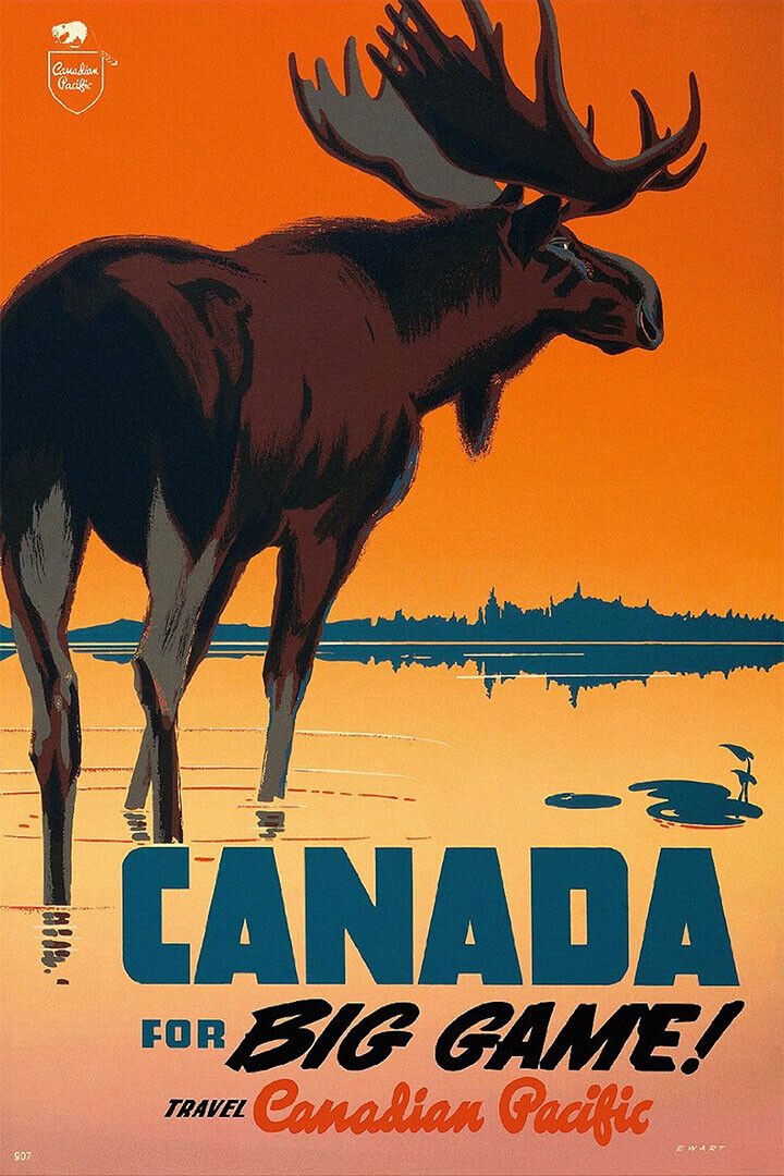 Canada For Big Game! 1950 Vintage Style Moose Travel Poster Wall Art Print Home Wall Decor