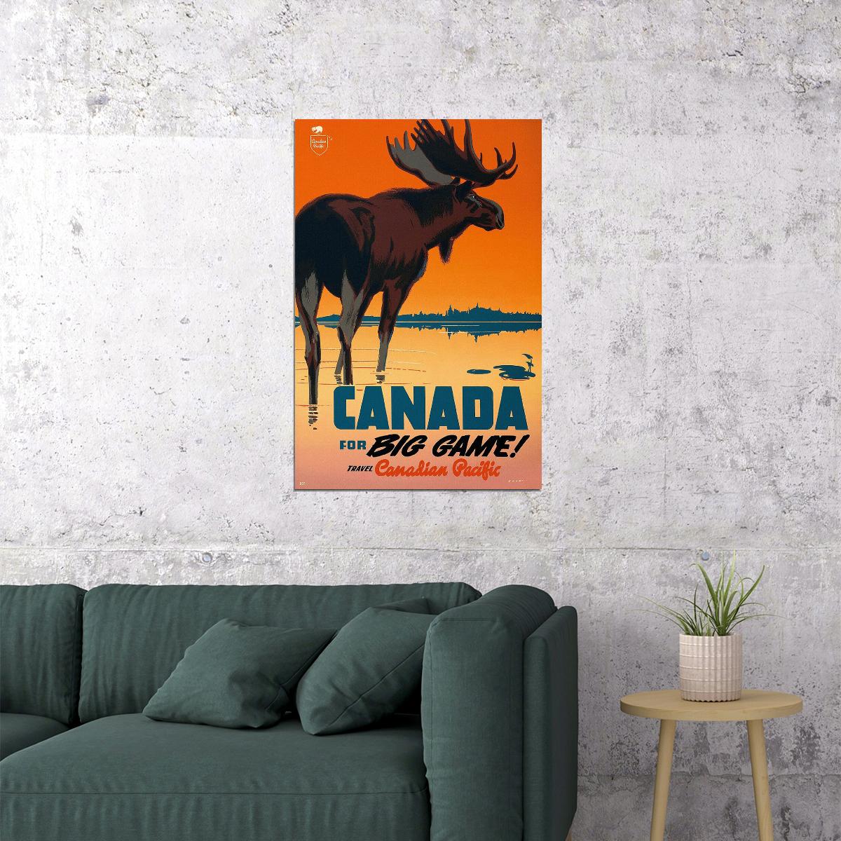 Canada For Big Game! 1950 Vintage Style Moose Travel Poster Wall Art Print Home Wall Decor