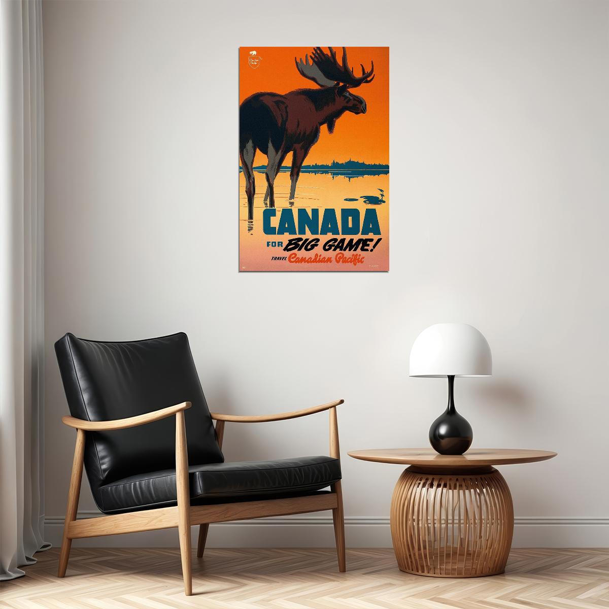 Canada For Big Game! 1950 Vintage Style Moose Travel Poster Wall Art Print Home Wall Decor
