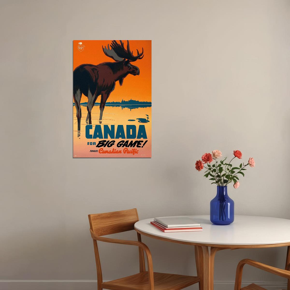 Canada For Big Game! 1950 Vintage Style Moose Travel Poster Wall Art Print Home Wall Decor