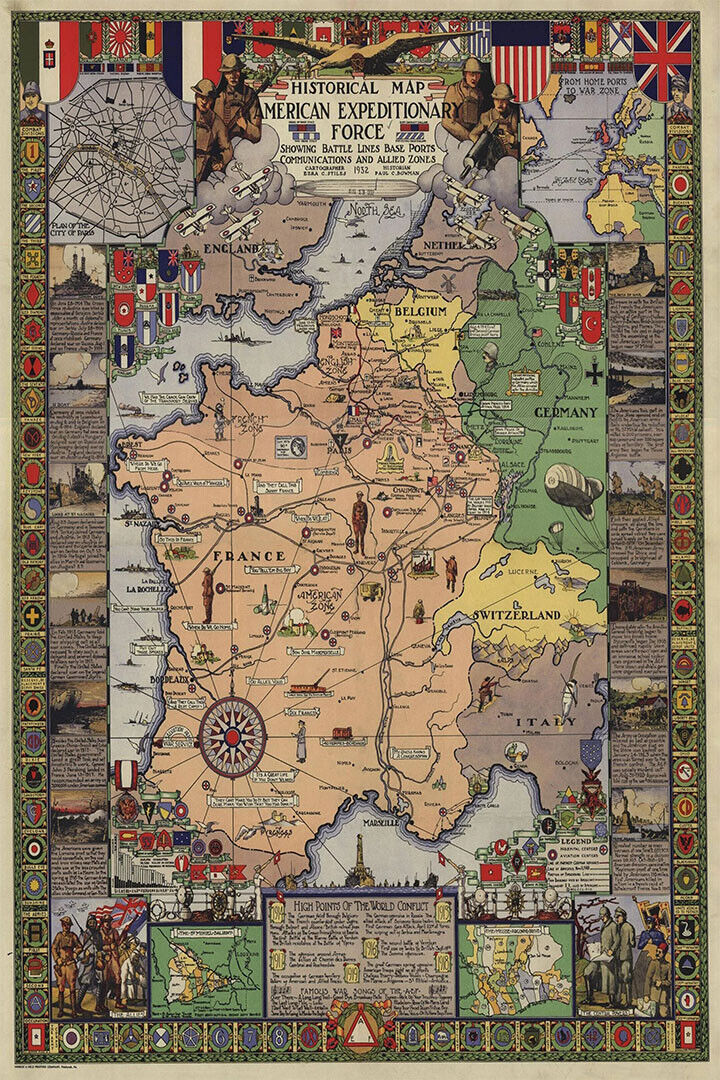 Historical Battle Map American Expeditionary Force-wwi Poster Wall Art Print Home Wall Decor