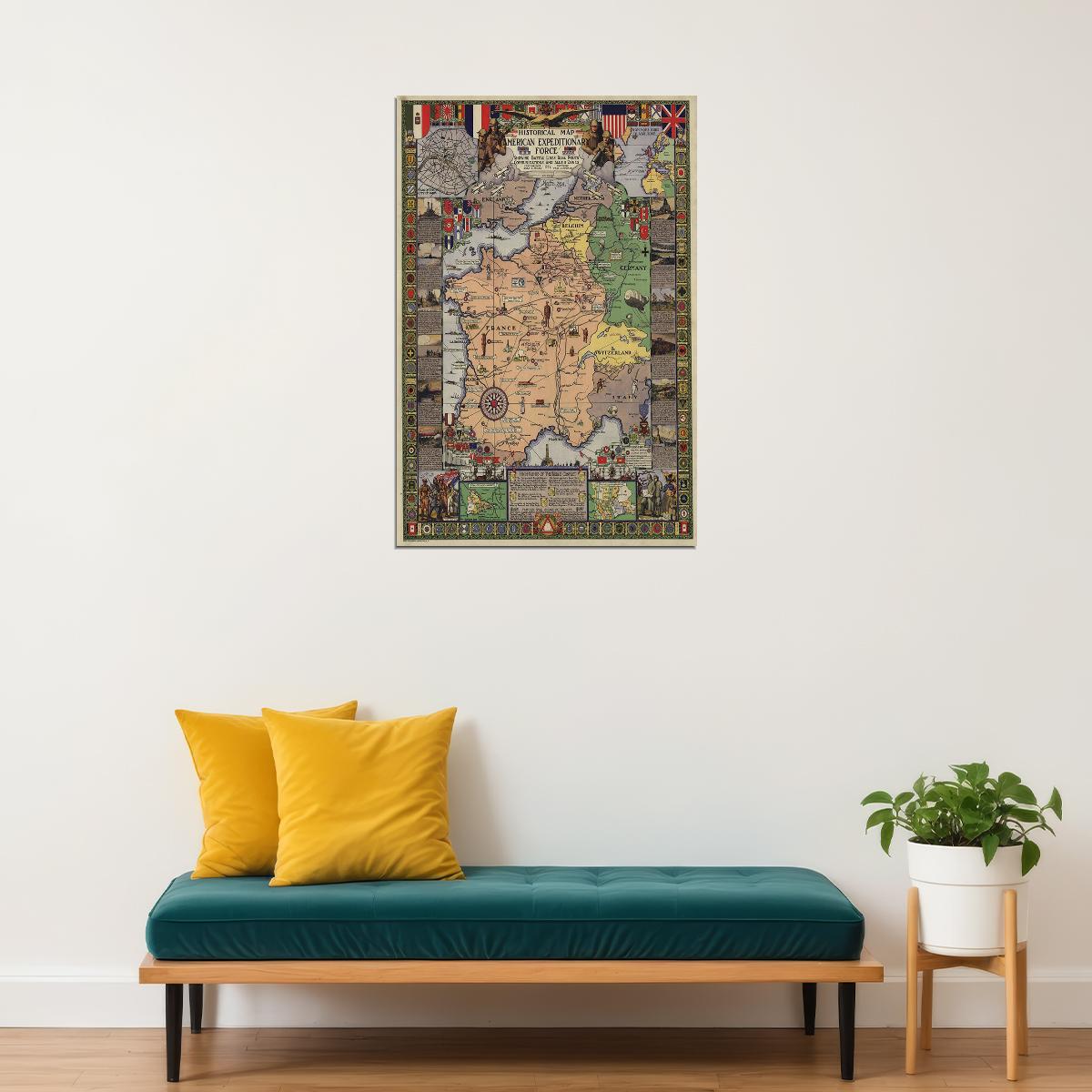 Historical Battle Map American Expeditionary Force-wwi Poster Wall Art Print Home Wall Decor