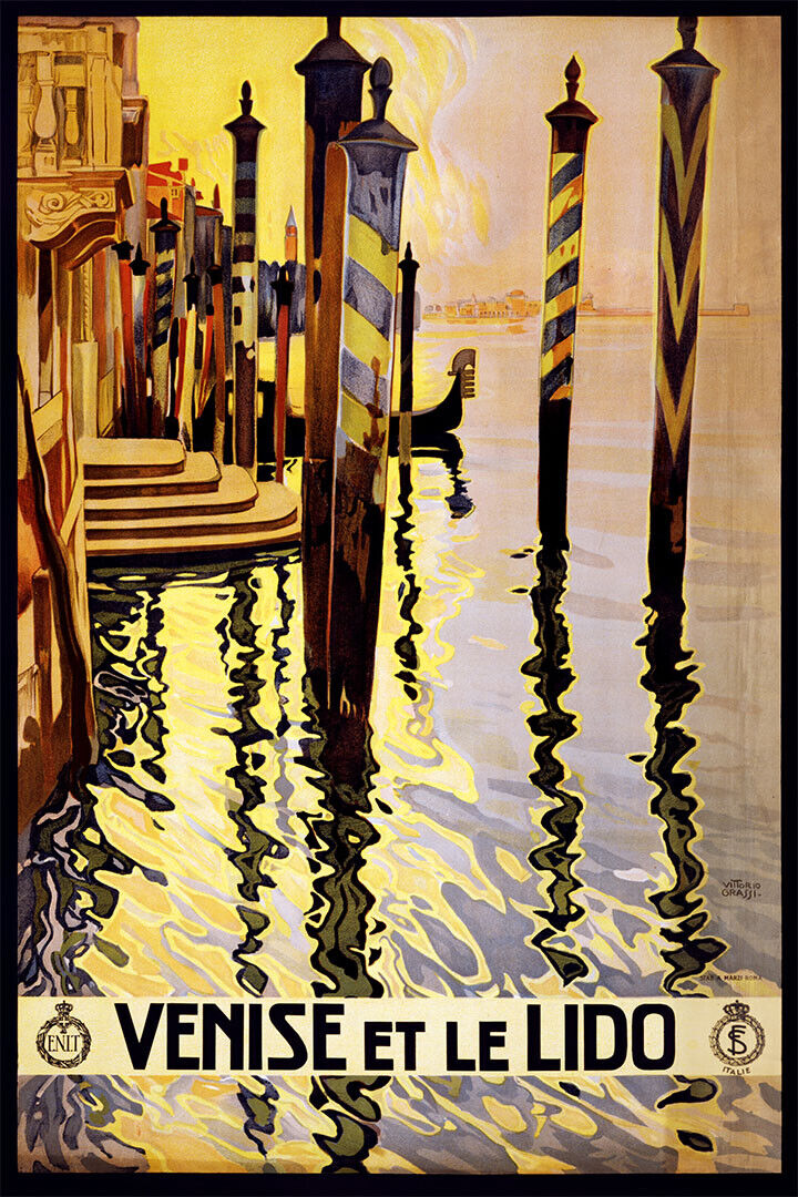 Venice And Lido Italy 1920 Vintage Style Italian Travel Poster Wall Art Print Home Wall Decor