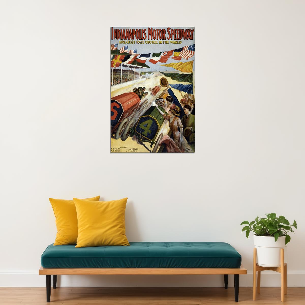 Indianapolis Motor Speedway Vintage Style Racing Poster Wall Art Print Home Wall Decor
