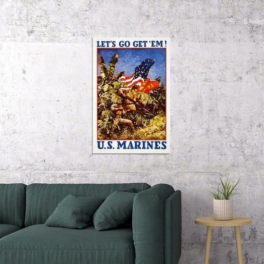 Let's Go Get Em! 1942 Us Marines Wwii Recruiting Poster Wall Art Print Home Wall Decor - xonomax