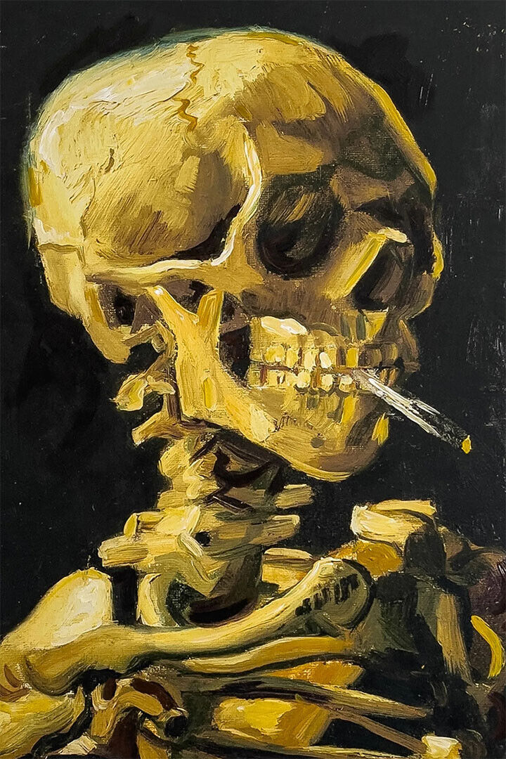 1886 Skull Of A Skeleton With A Burning Cigarette Poster Wall Art Print Home Wall Decor