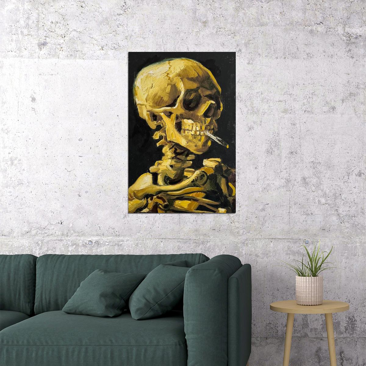 1886 Skull Of A Skeleton With A Burning Cigarette Poster Wall Art Print Home Wall Decor