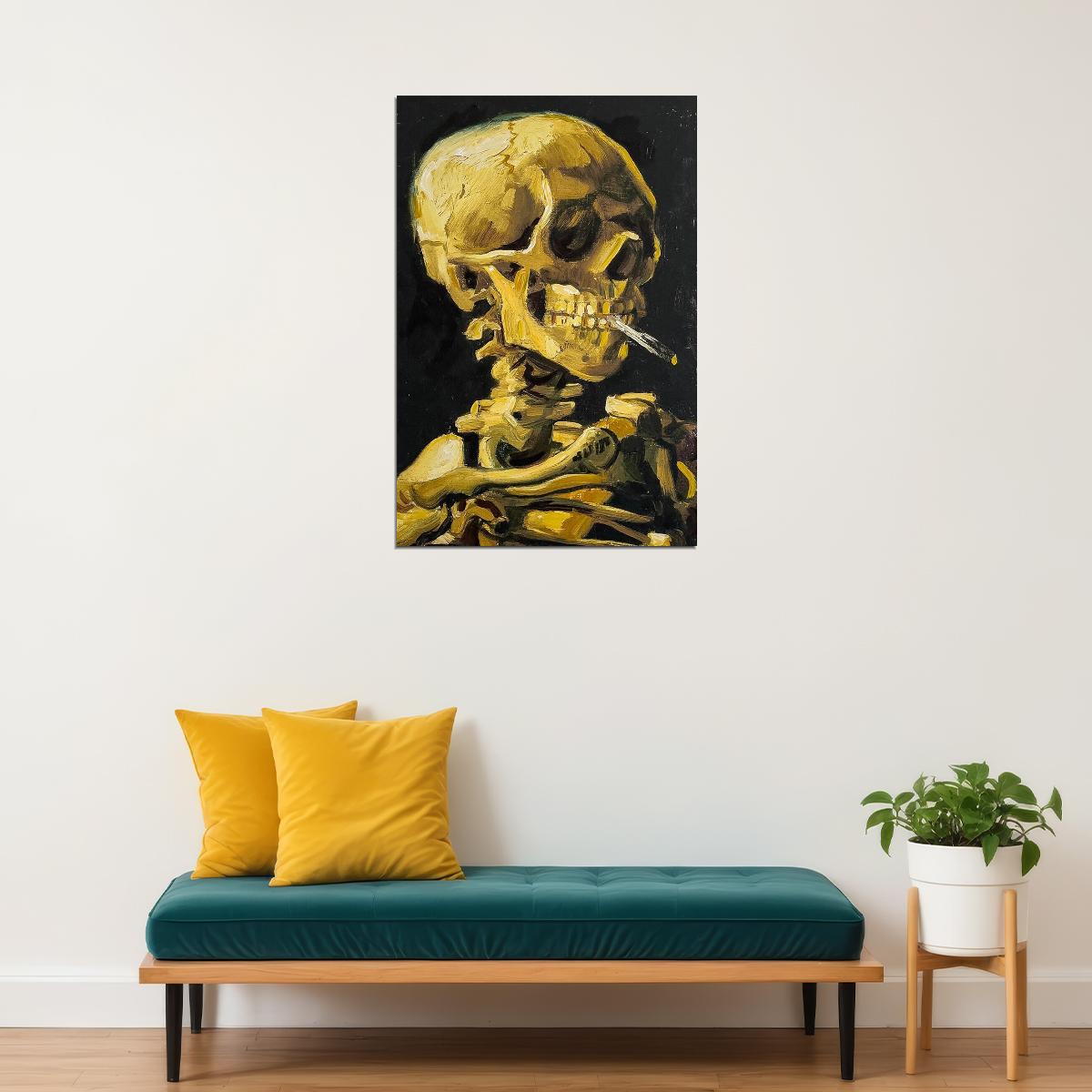 1886 Skull Of A Skeleton With A Burning Cigarette Poster Wall Art Print Home Wall Decor