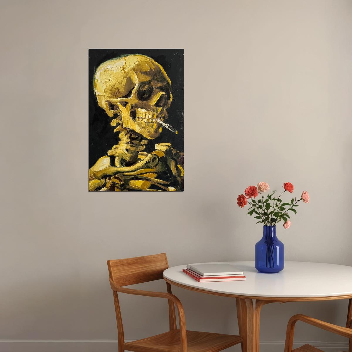 1886 Skull Of A Skeleton With A Burning Cigarette Poster Wall Art Print Home Wall Decor