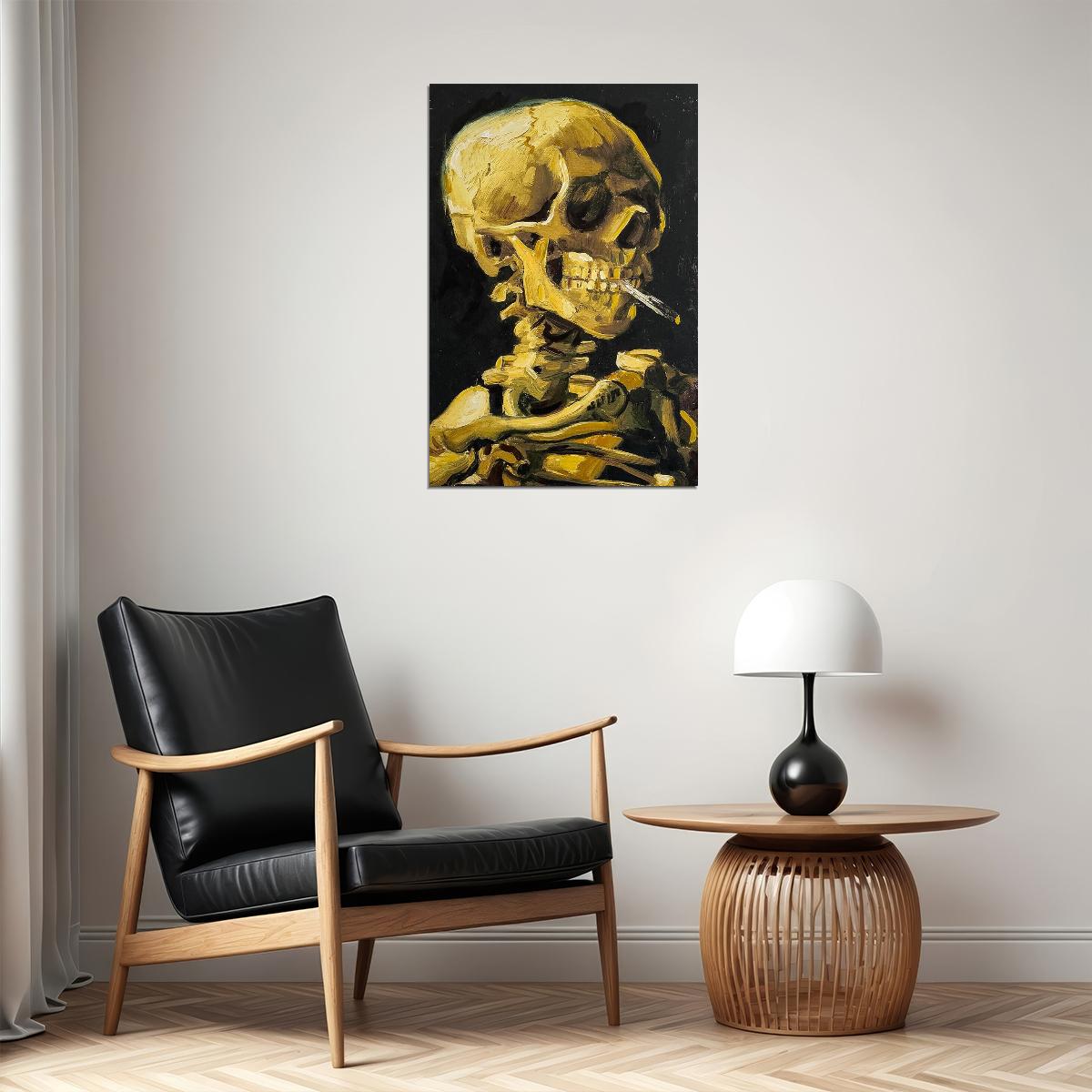 1886 Skull Of A Skeleton With A Burning Cigarette Poster Wall Art Print Home Wall Decor