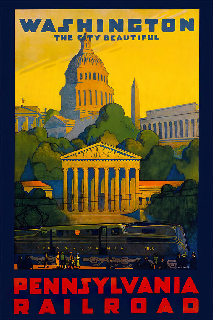1940s Washington Dc Pennsylvania Railroad Vintage Travel Poster Wall Art Print Home Wall Decor