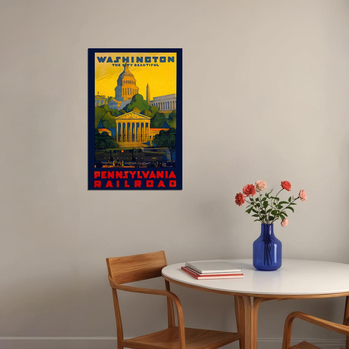 1940s Washington Dc Pennsylvania Railroad Vintage Travel Poster Wall Art Print Home Wall Decor