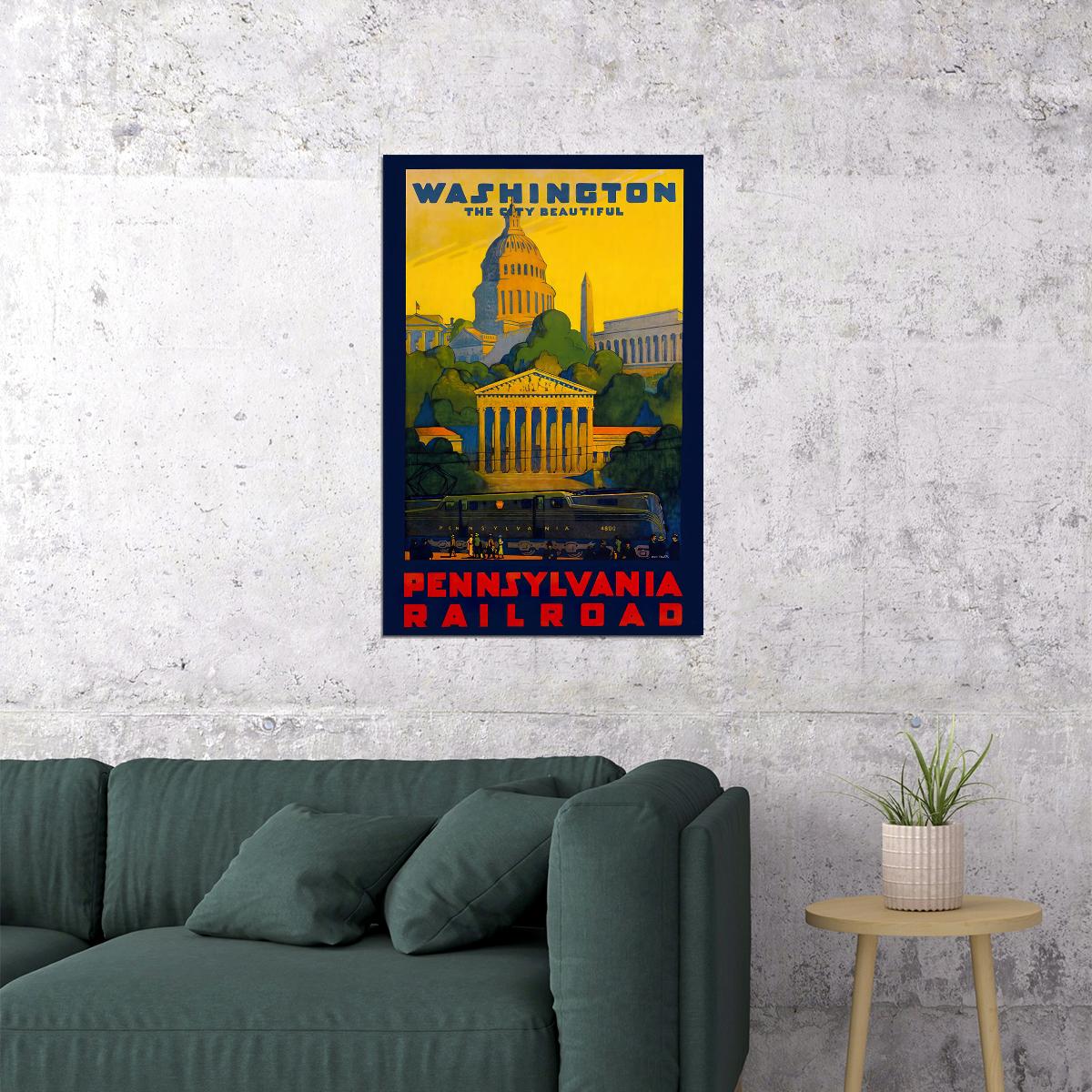 1940s Washington Dc Pennsylvania Railroad Vintage Travel Poster Wall Art Print Home Wall Decor