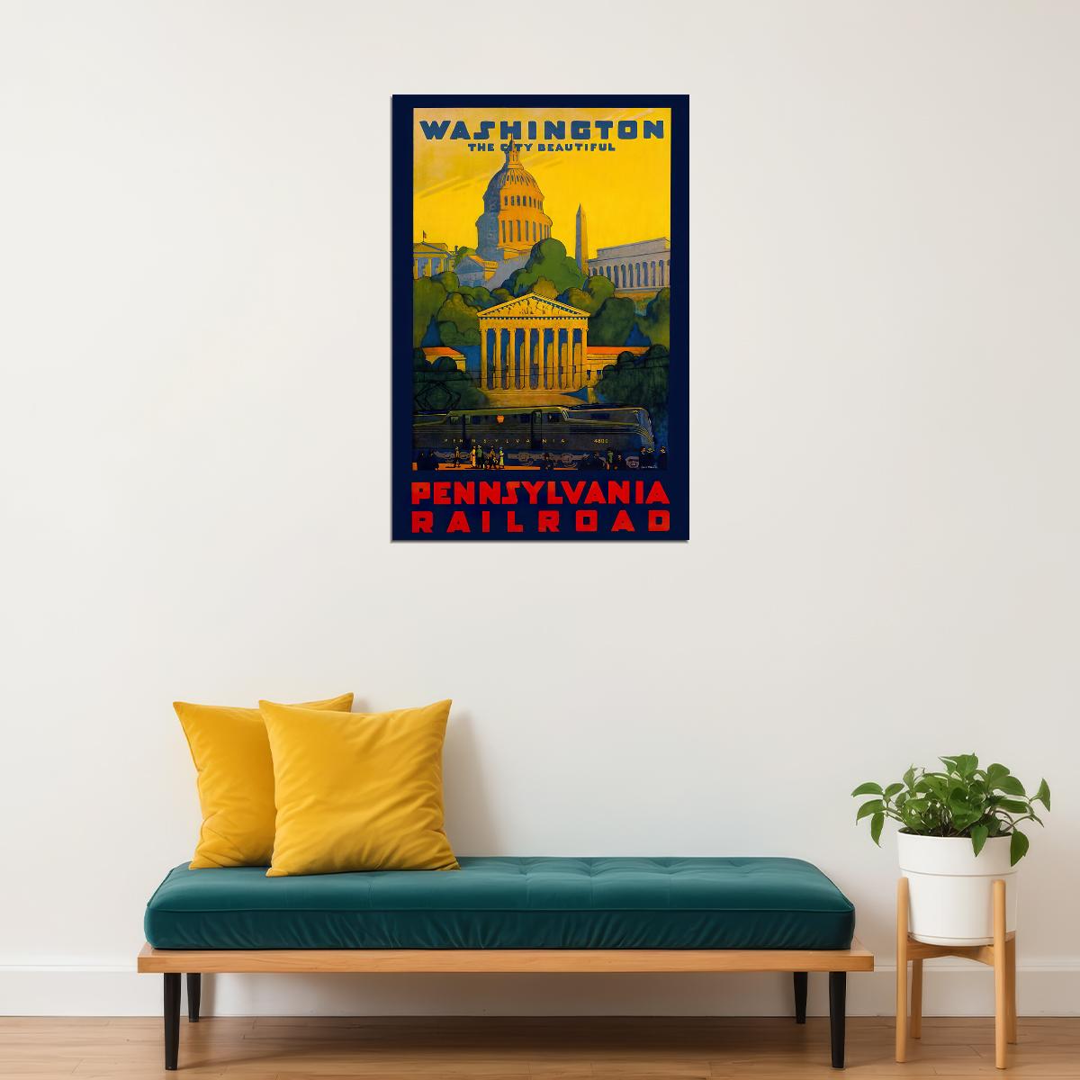 1940s Washington Dc Pennsylvania Railroad Vintage Travel Poster Wall Art Print Home Wall Decor