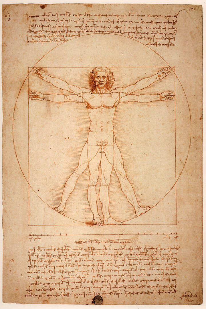 Vitruvian Man Leonardo Da Vinci Drawing Historic Poster Wall Art Print Home Wall Decor