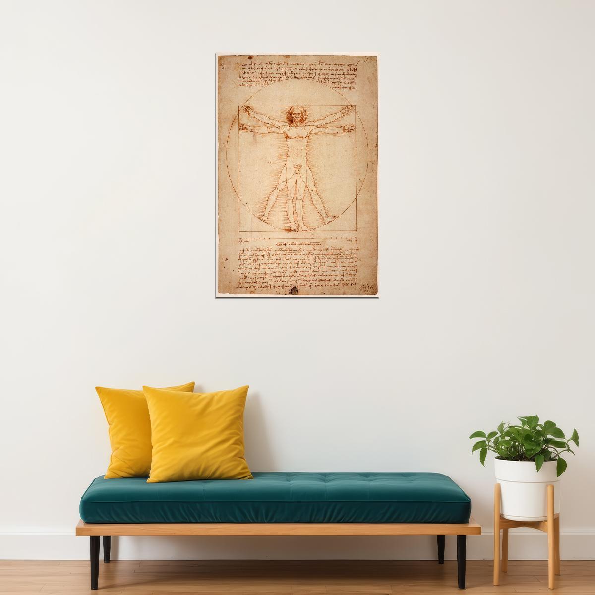 Vitruvian Man Leonardo Da Vinci Drawing Historic Poster Wall Art Print Home Wall Decor