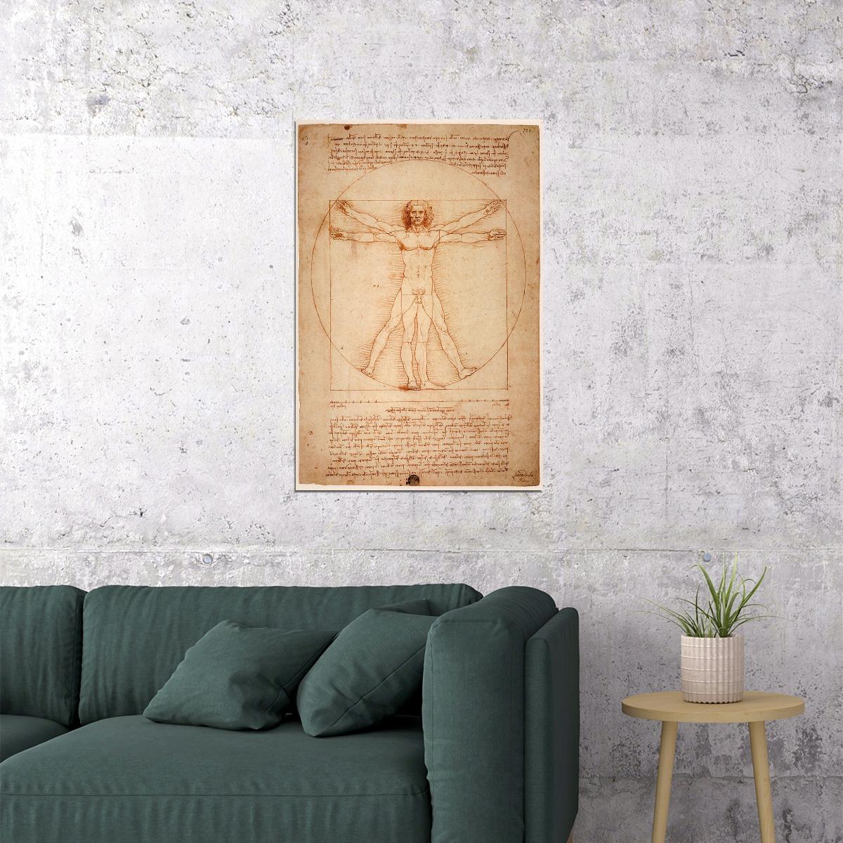 Vitruvian Man Leonardo Da Vinci Drawing Historic Poster Wall Art Print Home Wall Decor