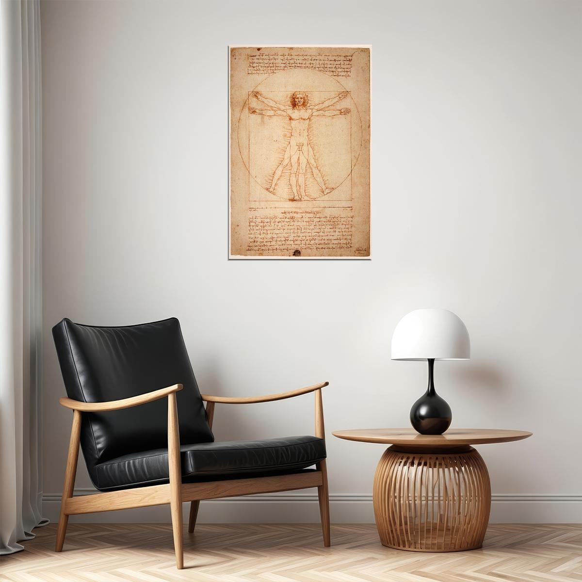 Vitruvian Man Leonardo Da Vinci Drawing Historic Poster Wall Art Print Home Wall Decor