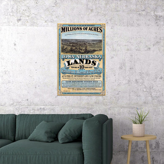 1872 Land For Sale Lowa And Nebraska Pioneer Land Rush Poster Wall Art Print Home Wall Decor - xonomax